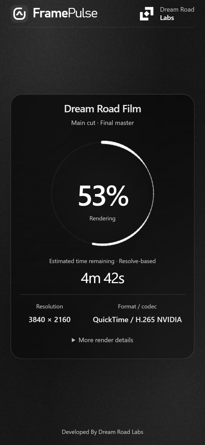 Actual FramePulse mobile viewer with demonstration render data